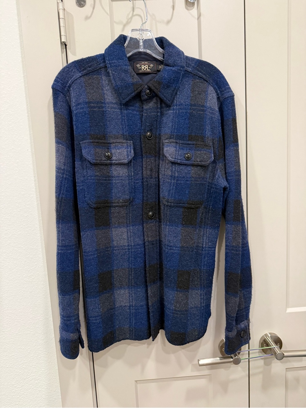 Ralph Lauren Double RR Blue and Black Plaid Lightweight Shacket